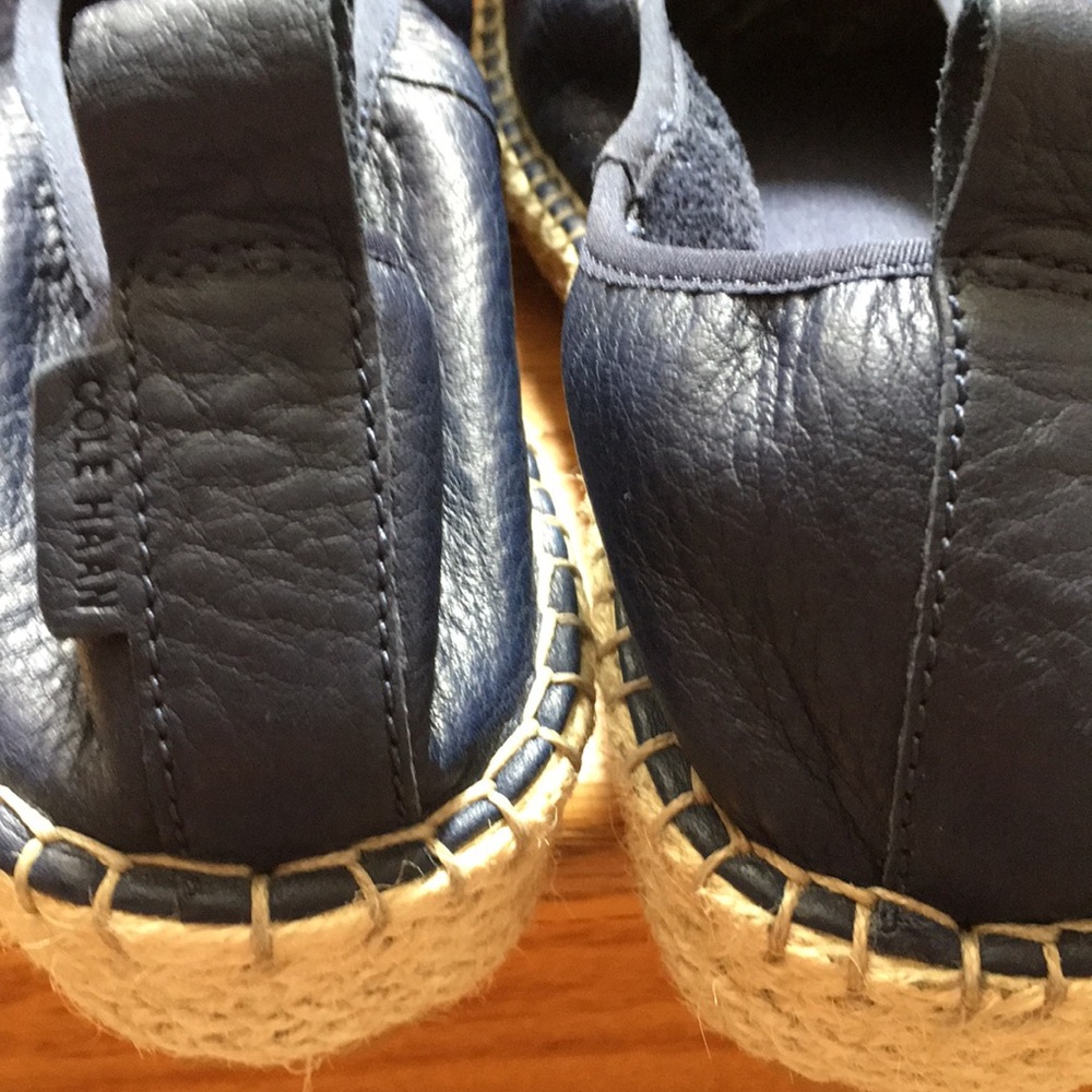 Cole Haan navy pinch marine classics  leather jute wedges size 7 made in India - Picture 7 of 10